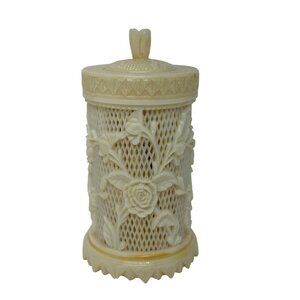 VTG‎ 1978 AGiftCorp Ivory Rose Pierced Hors d’oeuvres Box 5" Round Carved READ